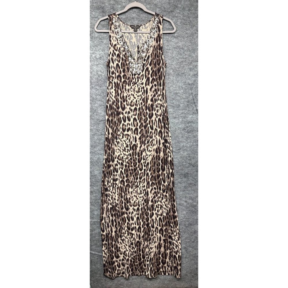 Tommy Bahama Dress Womens Size Medium Leopard Print Sequined Sleeveless Maxi